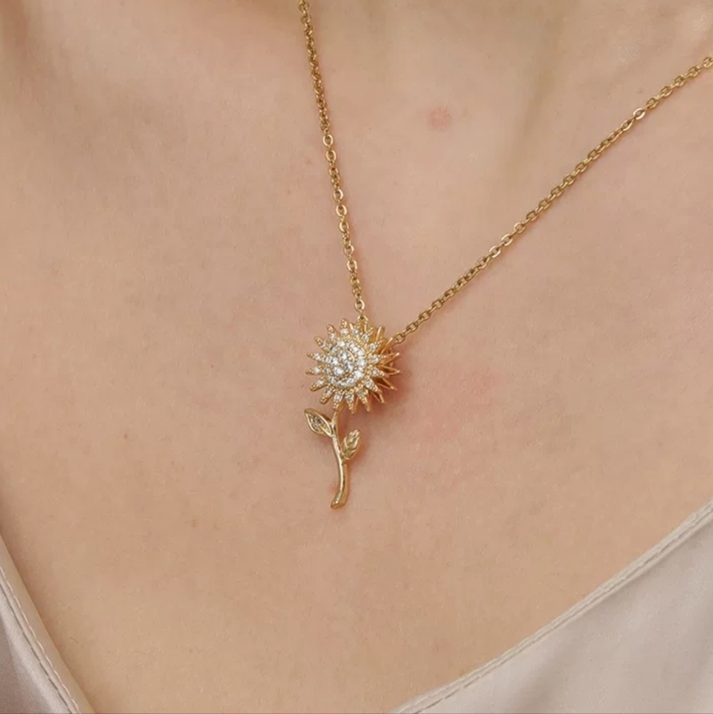 18K Gold Sunflower Fidget Spinner Necklace Anti-Anxiety Jewelry
